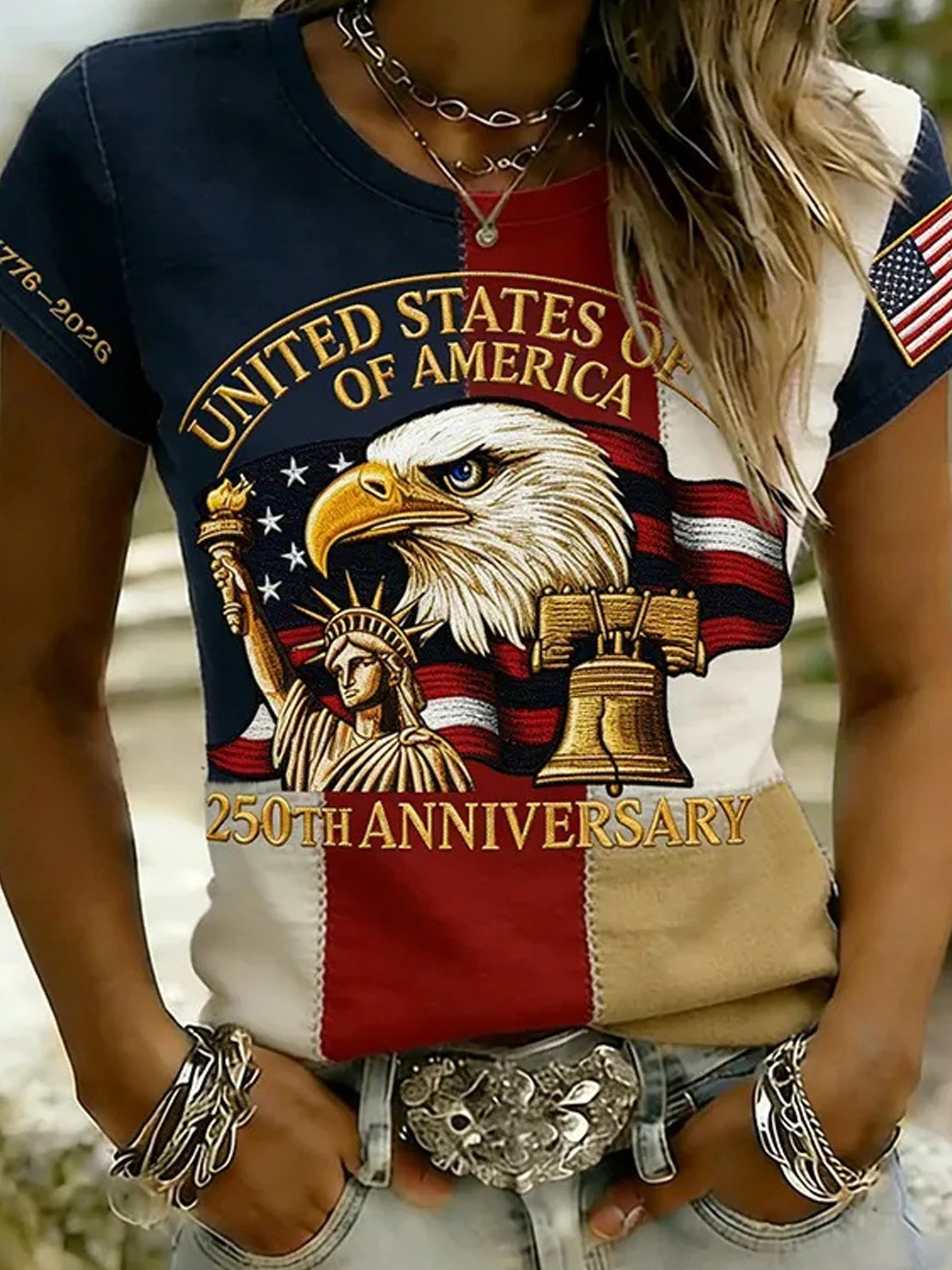 Vintage 3D Printing Crew Neck Short Sleeve T-shirt