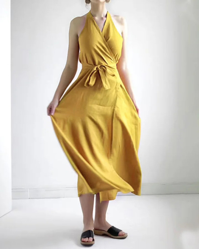 Linen Ginger Sleeveless Vintage Dress   233c