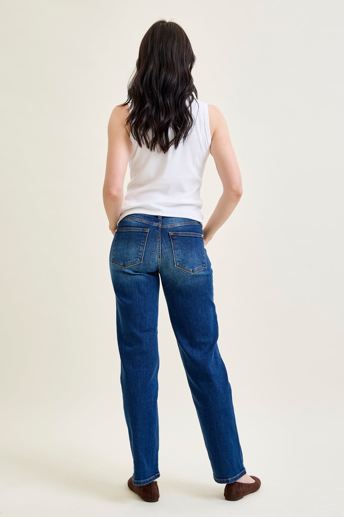 Aubrey Mid Rise Side Seam Detail Straight Jeans