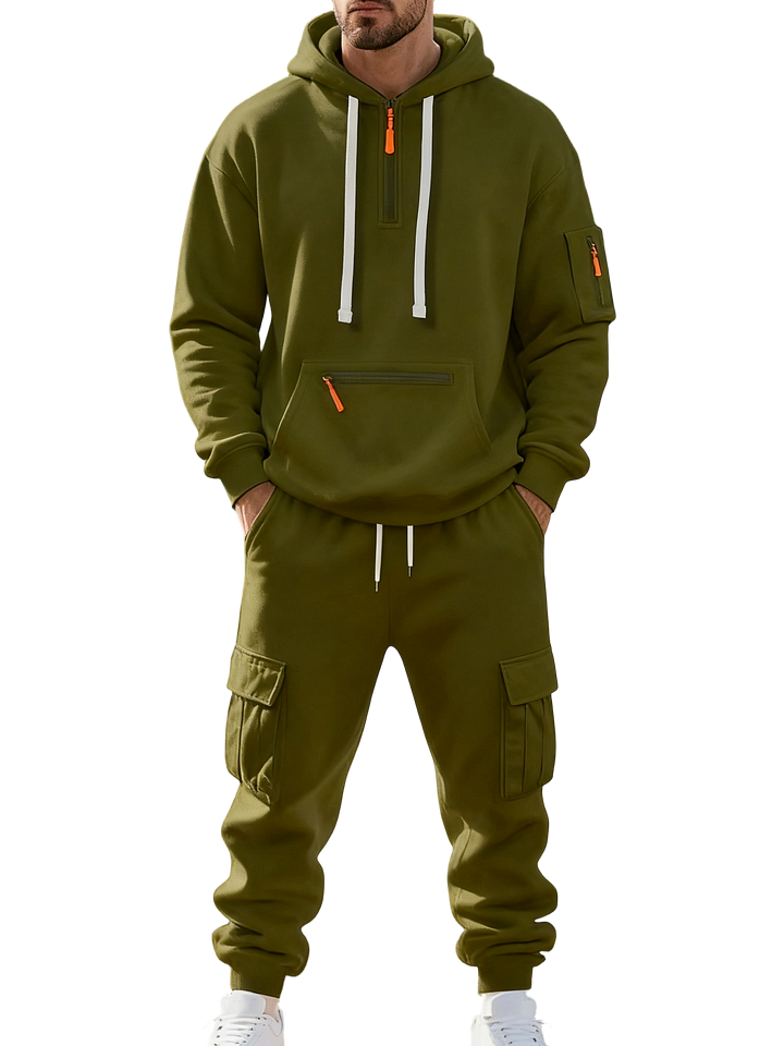 Men’s Winter Fleece-Lined Set – Warm Casual Workwear Outfit with Multi-Pocket Jacket & Pants