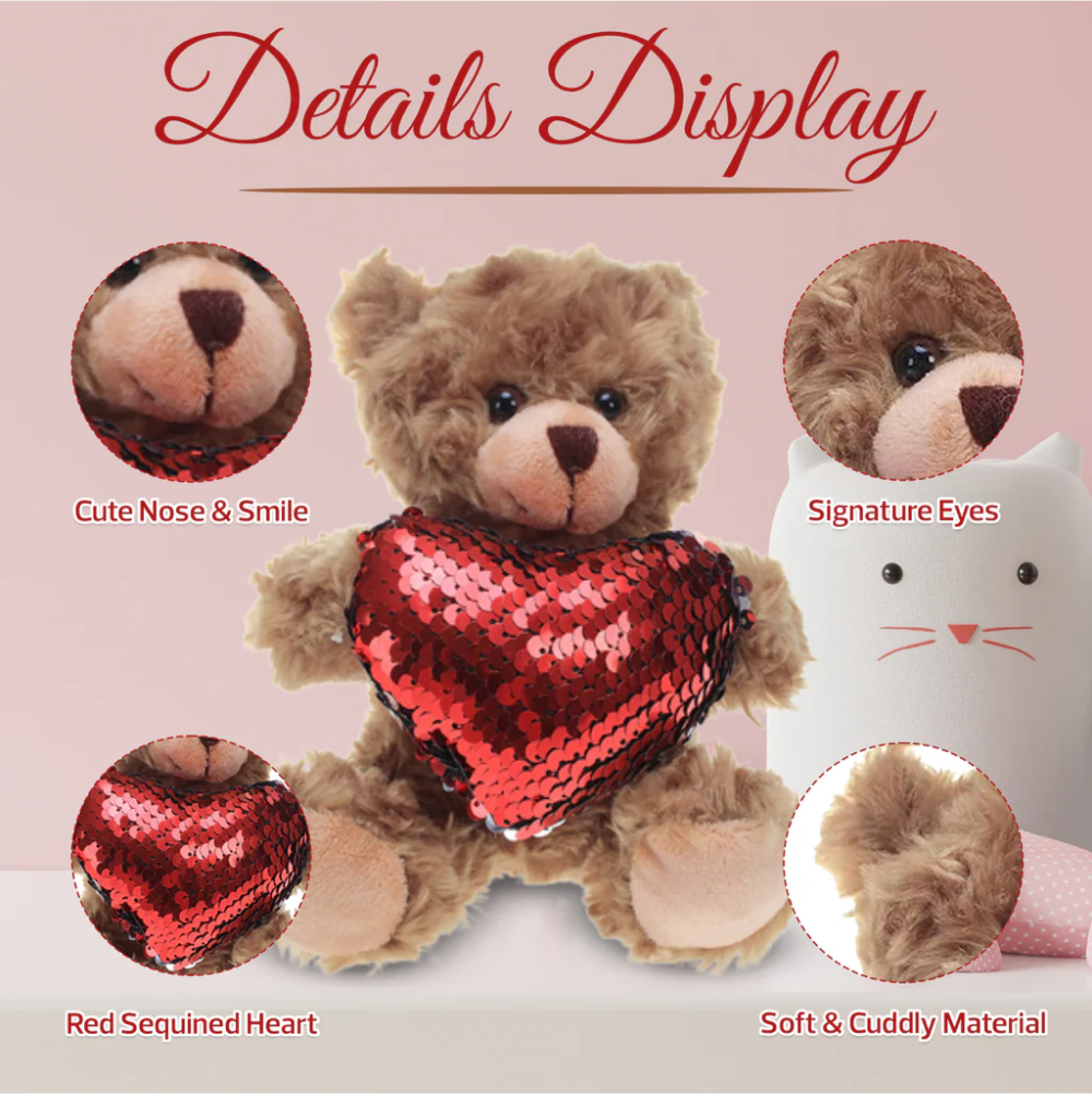 Mocha Bears in Sequin Heart 6inch