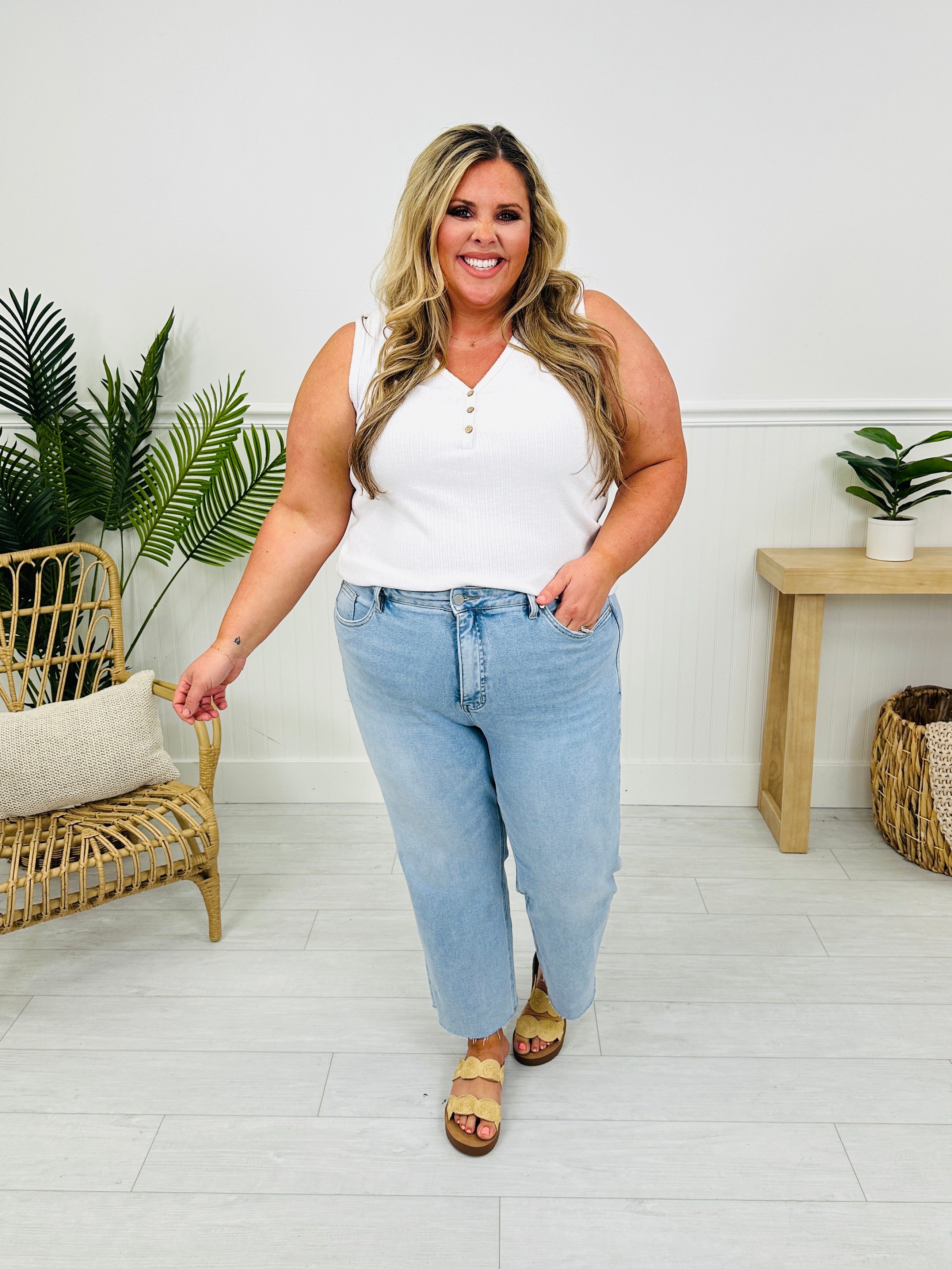 Along For The Ride Wide Leg Cropped Jeans With Tummy Control