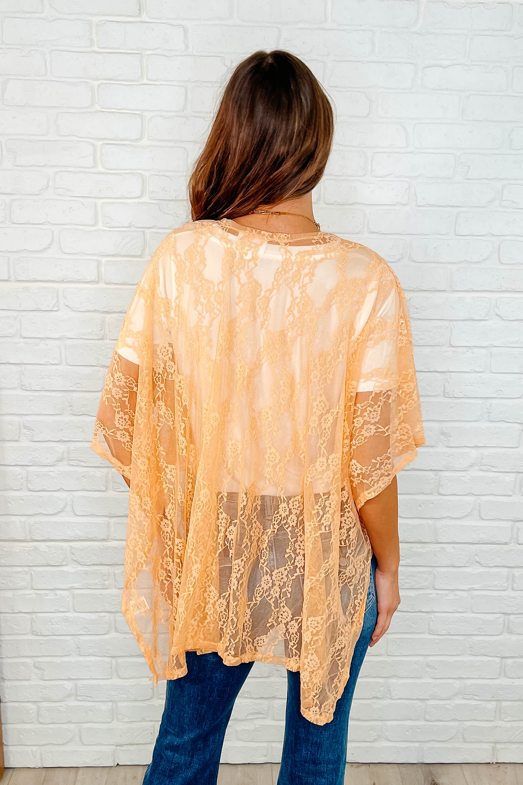 Ahead Lace Kimono In Peach