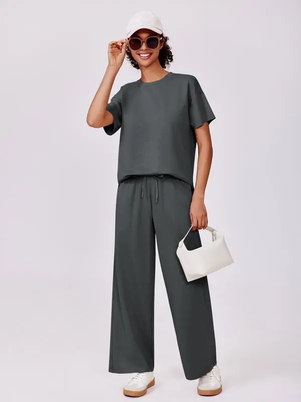 2 Piece Tracksuit For Womens Wear Soft Short Sleeve