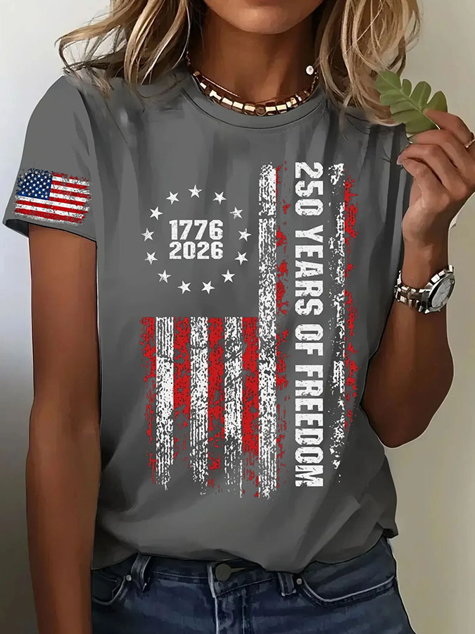 Women'S Retro American Independence Day 250Th Anniversary Printed Short Sleeved T-Shirt