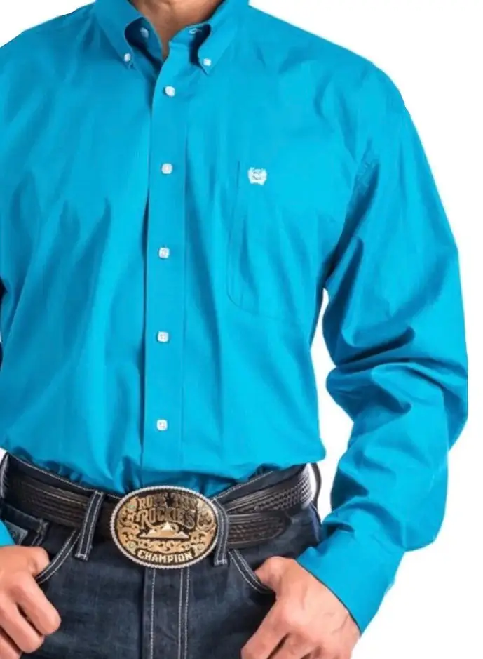 Men’s Cinch Solid Teal Long Sleeve Button Down Shirt
