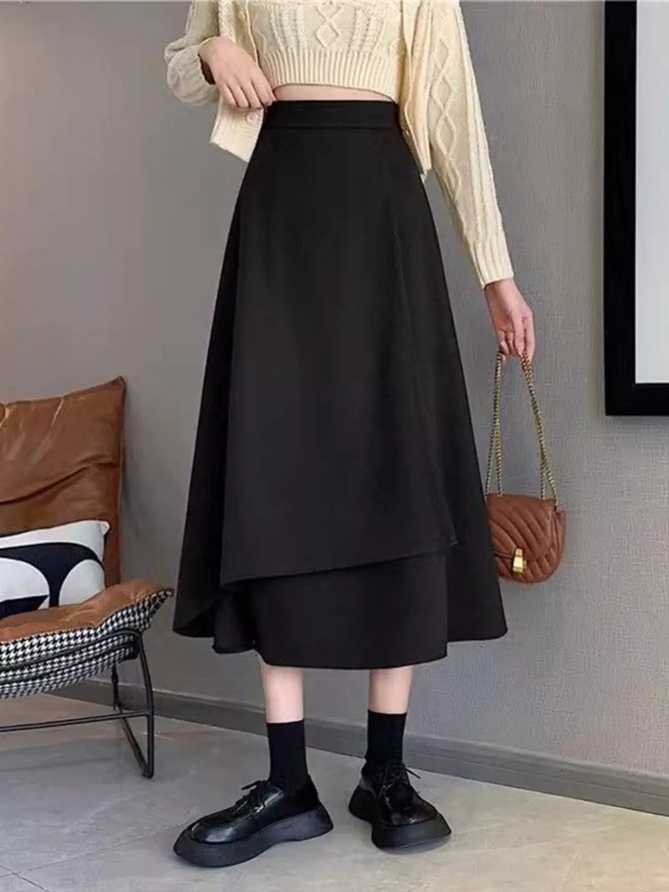 Asymmetrical Hem A-Line Skirt