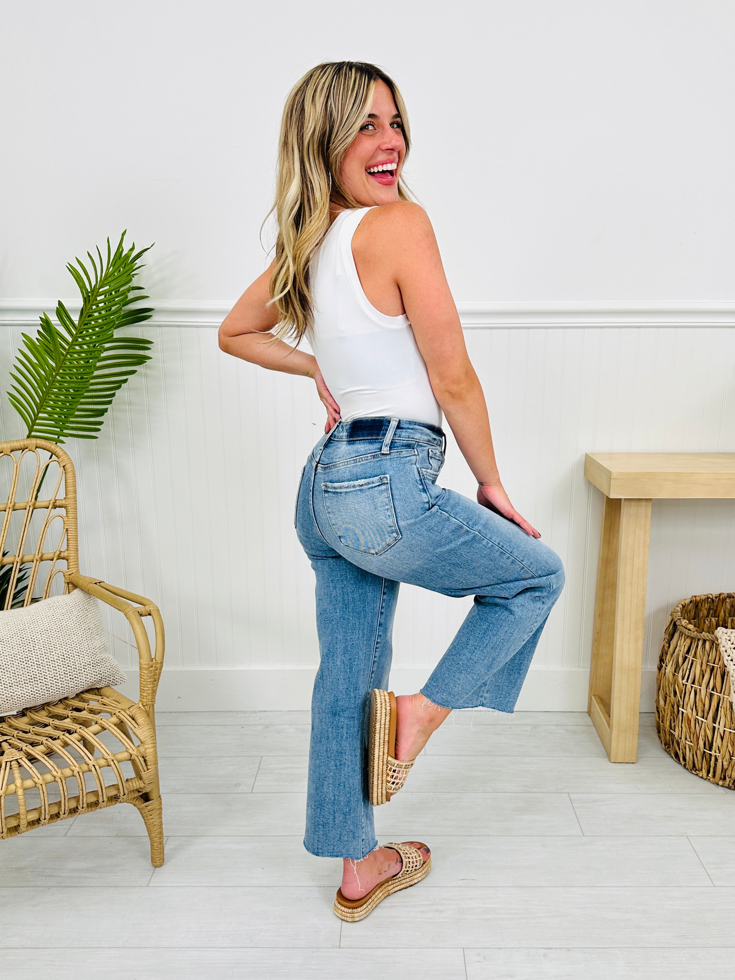 Met You In The Summer Tummy Control Wide Leg Cropped Jeans