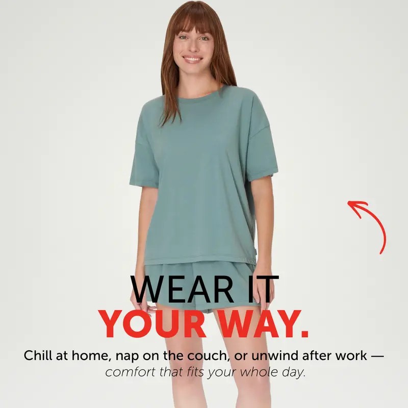 💝Last day promotion⏰Supersoft 2-Piece Lounge Set: Boxy Tee & Sleep Shorts – Breathable, Stretch Fit for Women