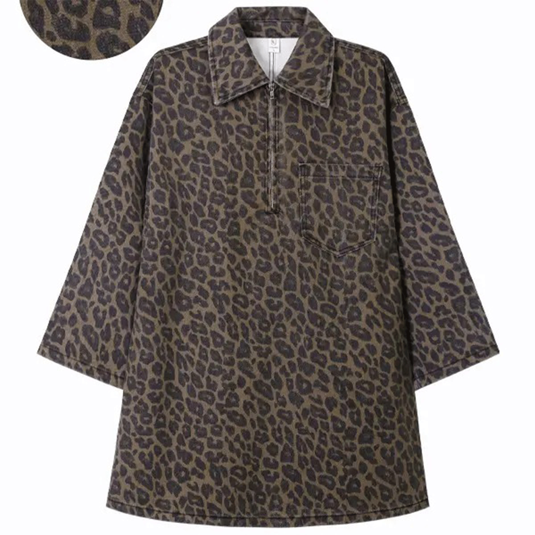 Women’s Vintage Washed Half-Zip Denim Shirt Dress