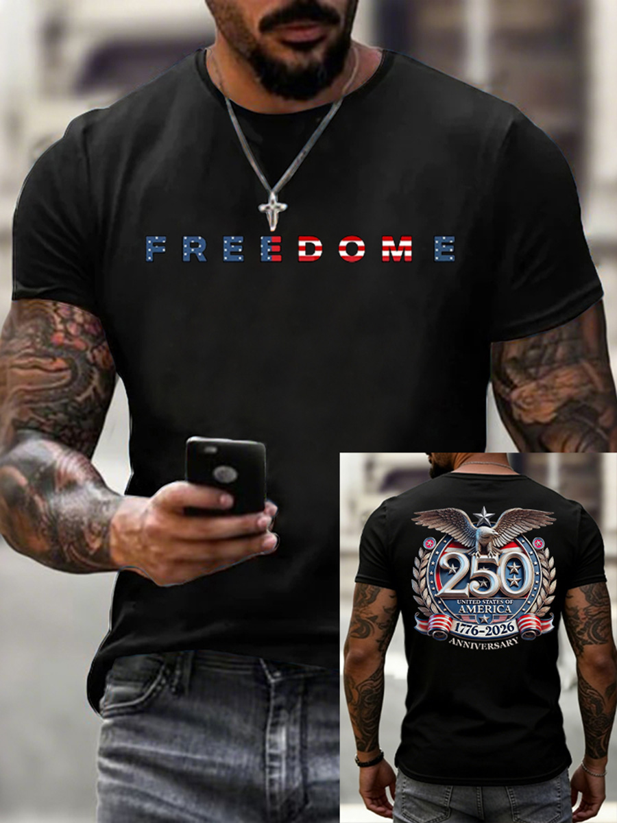 Men's 250Th Anniversary Free Printed Round Neck Short Sleeved T-Shirt