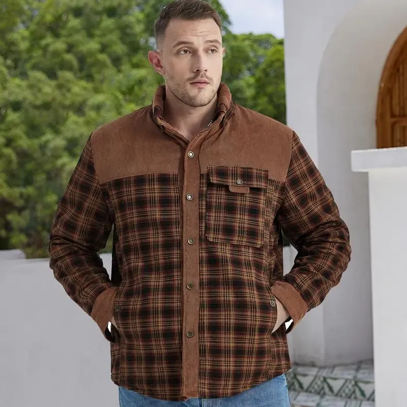 🔥Promotion Day Sale🔥Men's Sherpa Lined Plaid Jacket – Warm Fleece Outdoor Shirt Coat with Pockets