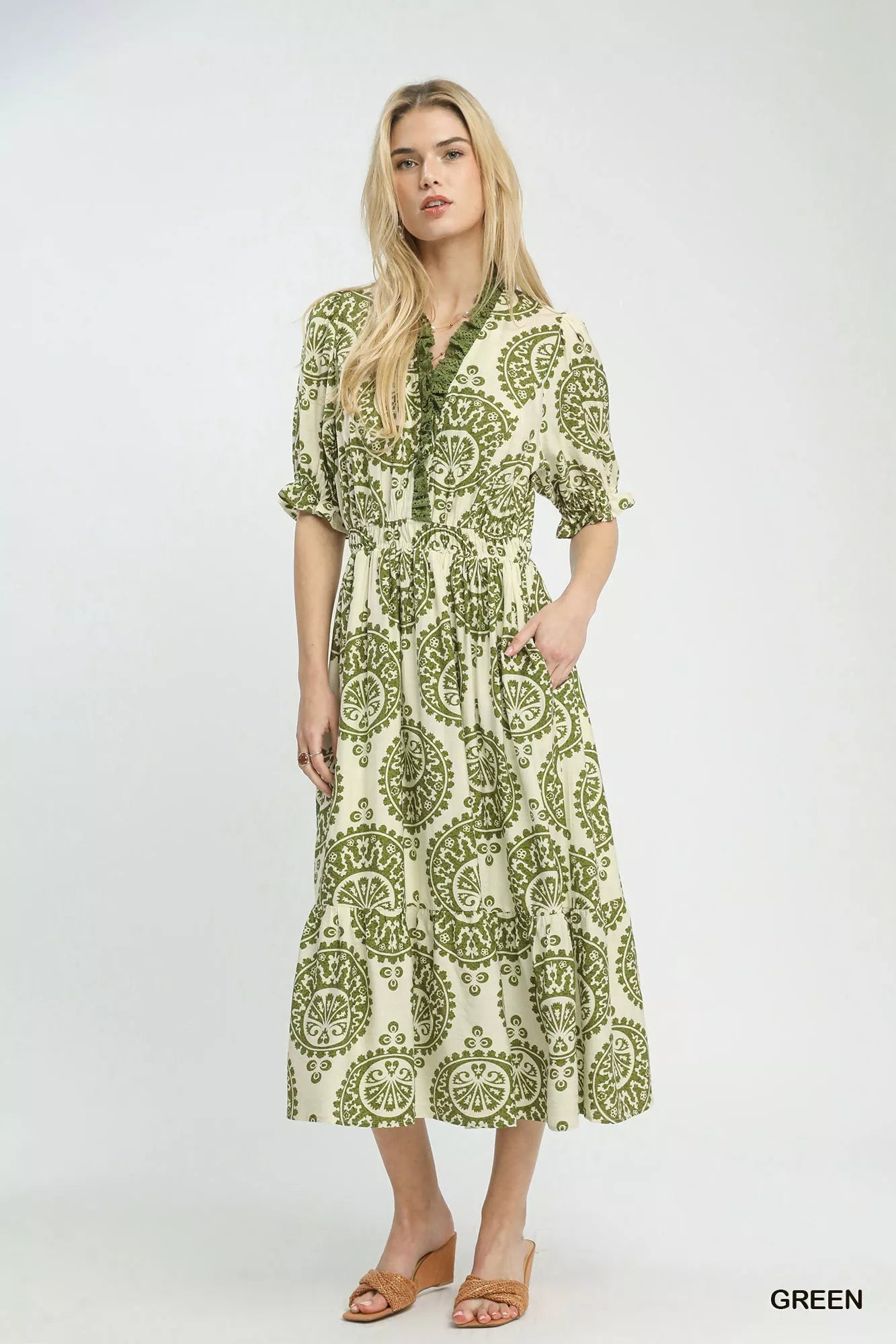 Umgee Paisley Smocked Waist Midi Dress