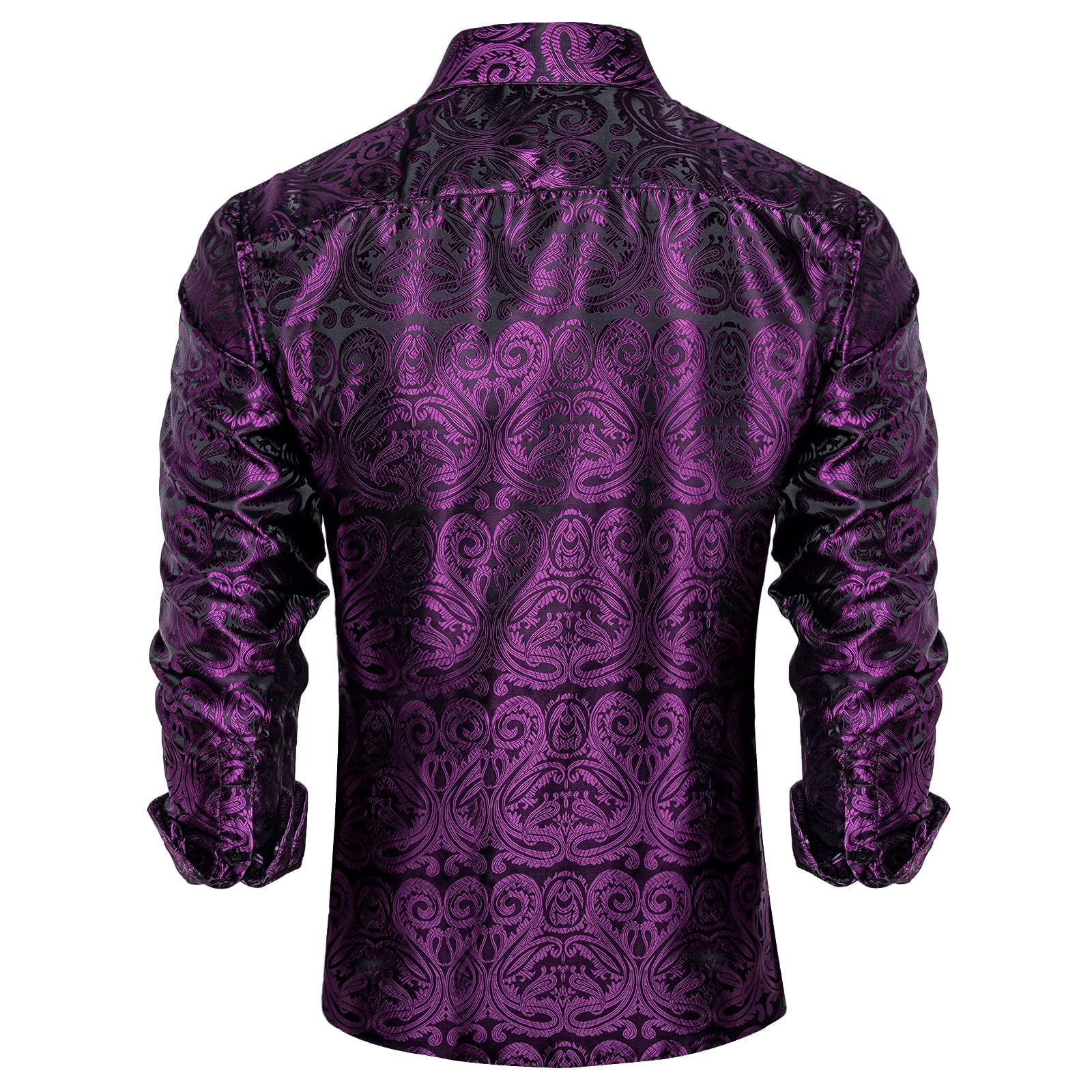 Men's Paisley Dress Shirt Long Sleeve Wrinkle Free Button Down Cowboy Shirts - Black&plum Purple&paisley
