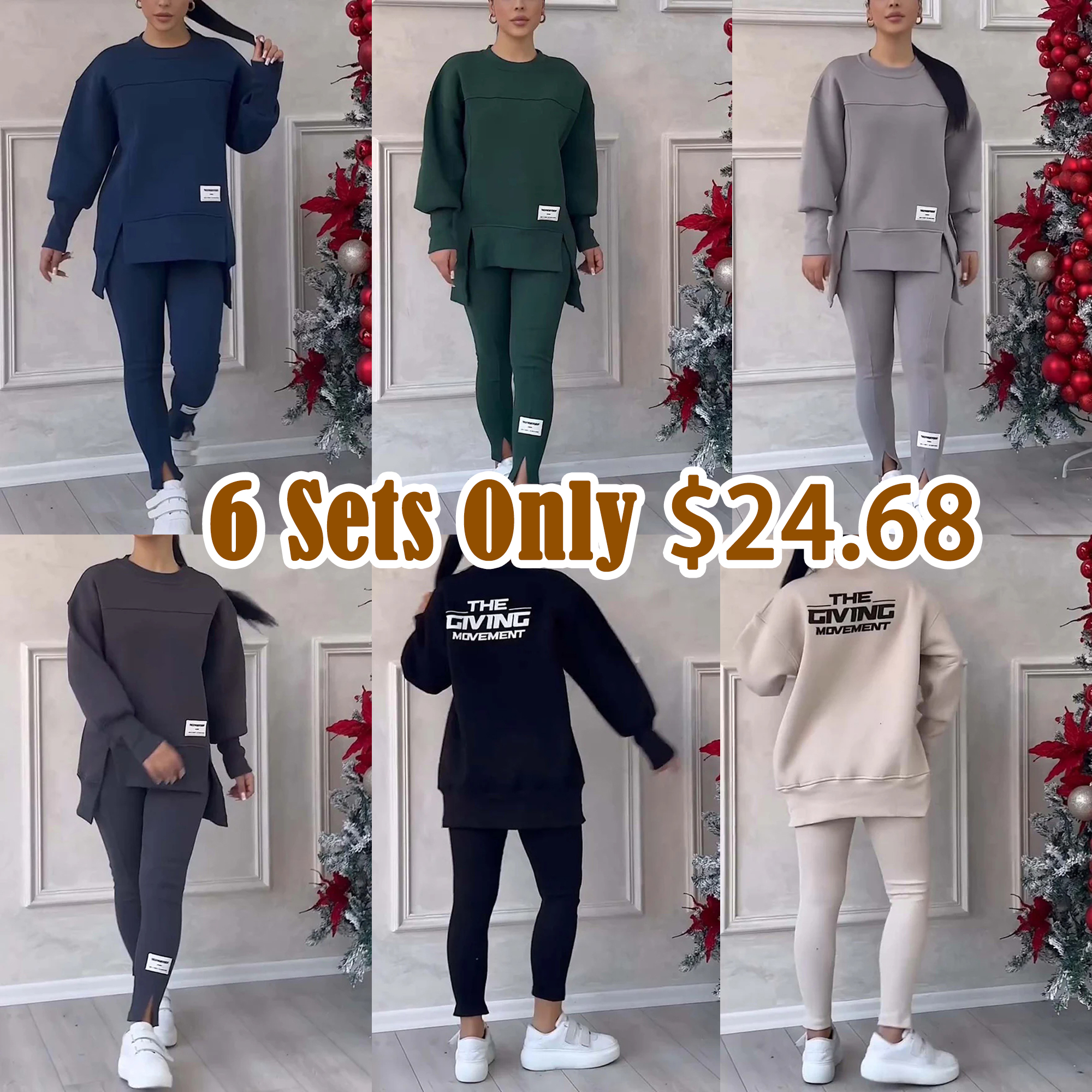 Fashionable Irregular Long-sleeved Sweatshirt and Elastic Waist Pants Set