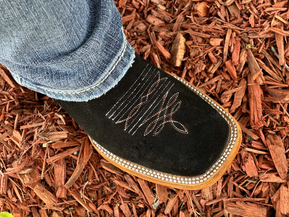 Men’s Black Roughout Leather Boots With Black Shaft