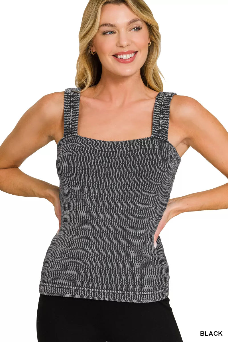 Zenana Seamless Winkle Stone Washed Tank Top