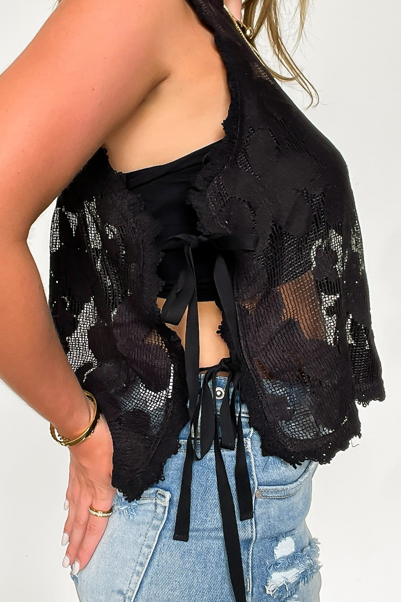 Floral Crochet Side Tie Tank Top