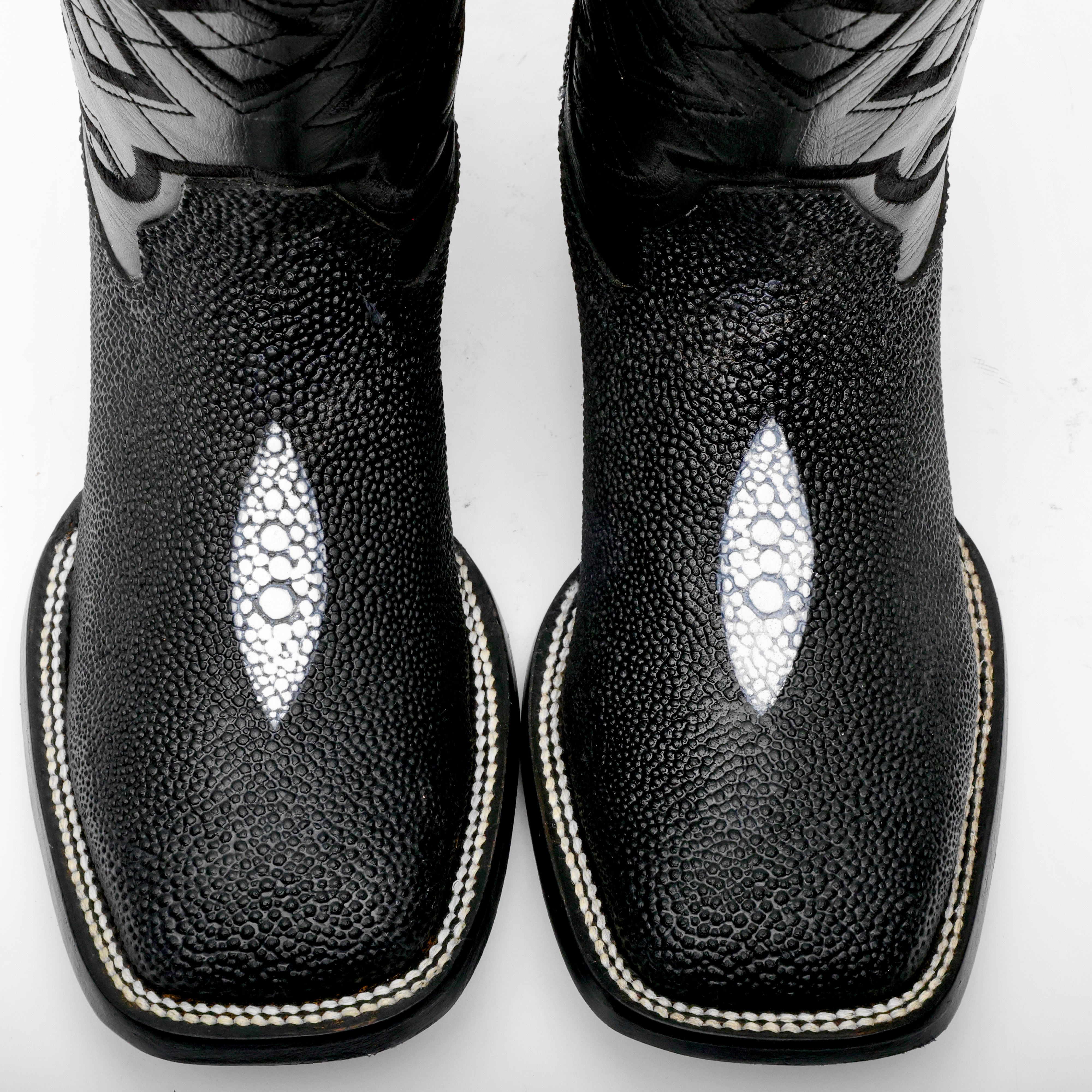 Black Stingray Leather Boots - Square Toe
