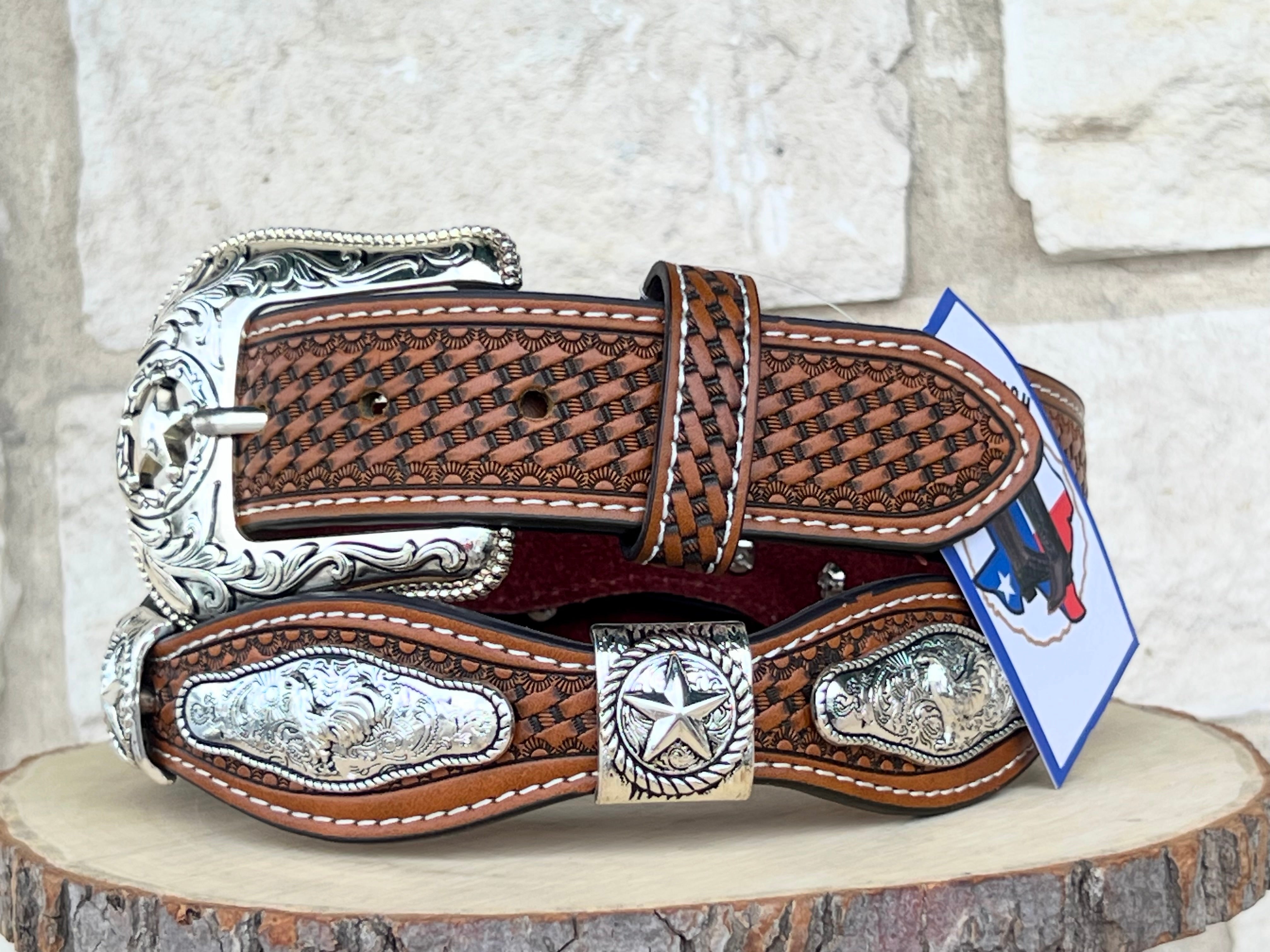 Men’s Honey Leather Belt With Rooster Concho