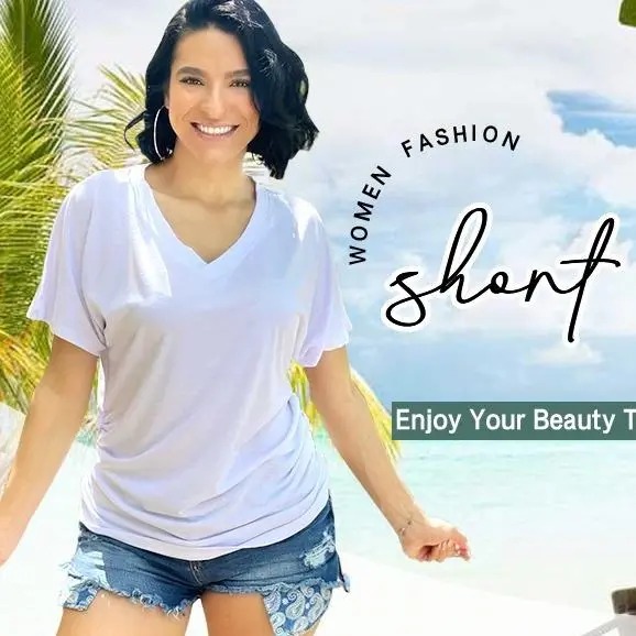 🔥Women’s V-Neck Dolman Sleeve Top with Side Shirring – Loose Fit Casual Shirt