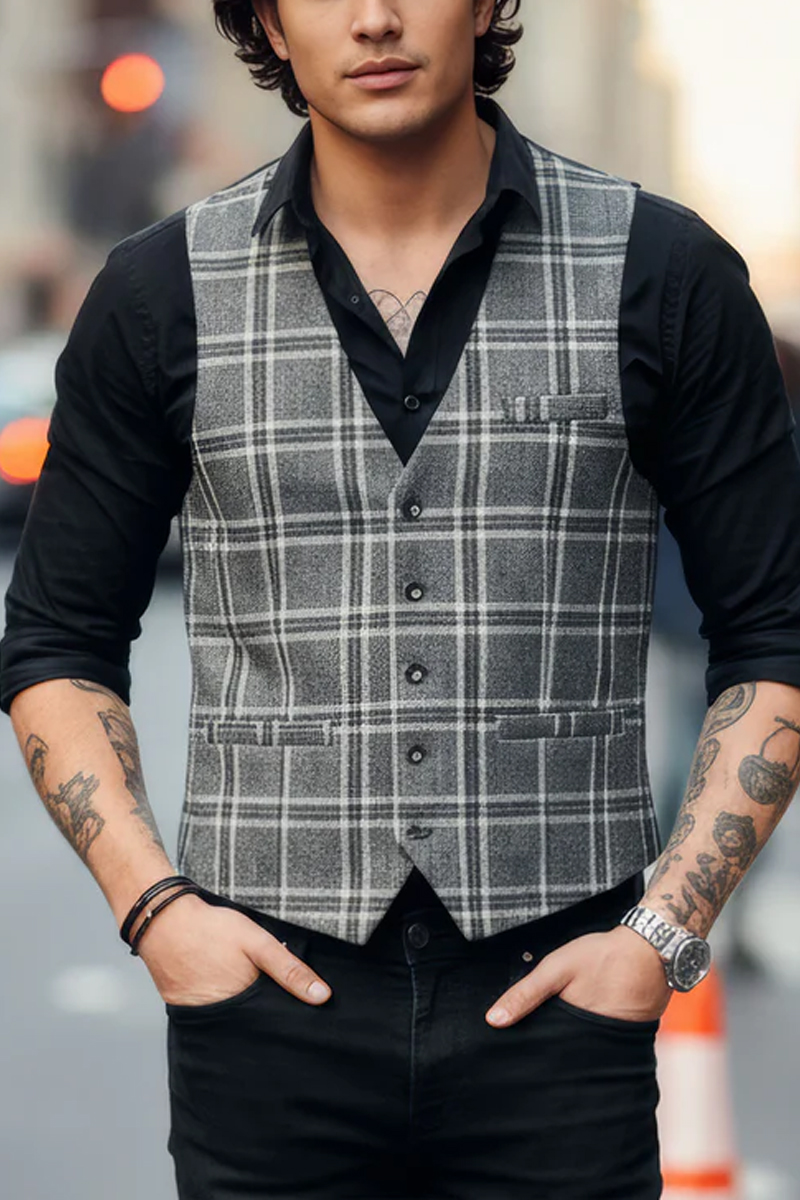 Men's Gray Checkered Vest