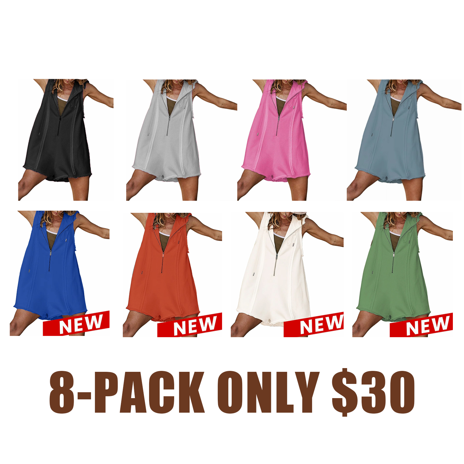 Women's Sleeveless Sports Jumpsuit with Half Zipper & Loose Hoodie