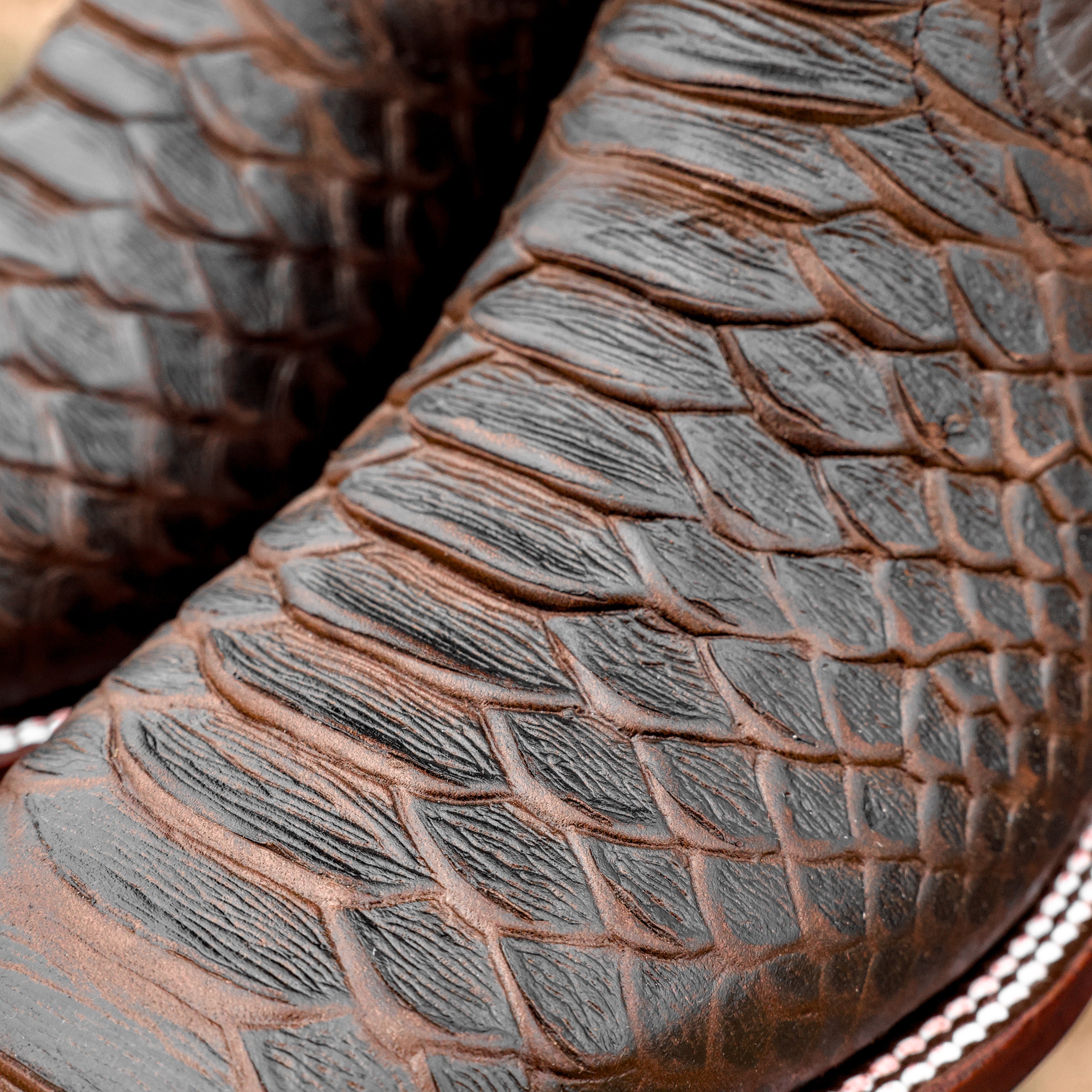 Matte Brown Python Leather Boots - Square Toe