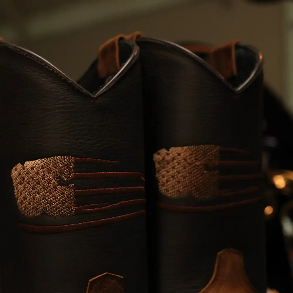 Distressed Brown “American Flag” Leather Work Boots - Square Toe