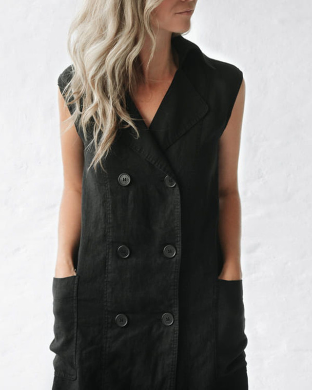 Summer Cotton and Linen Sleeveless Button Dress 3158