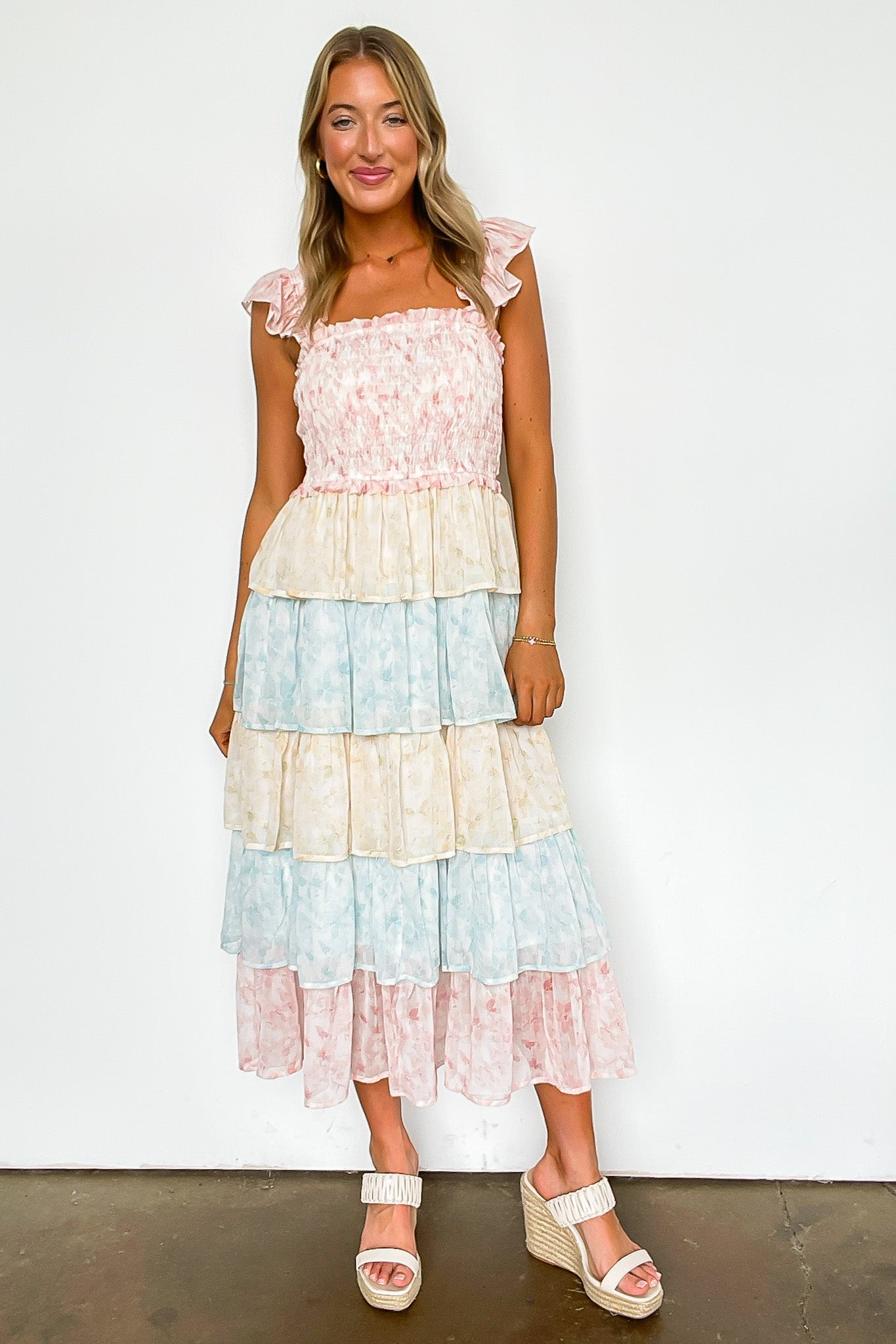 Two Tone Tiered Smocked Dress