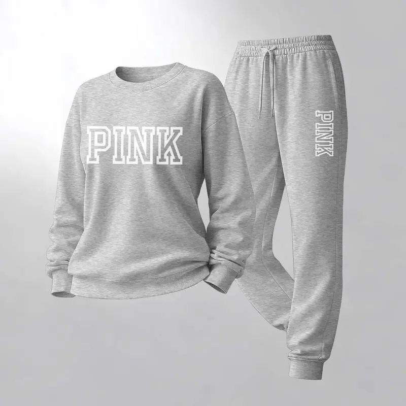 Women’s Pink Letter Print Sweatshirt & Track Pants Set