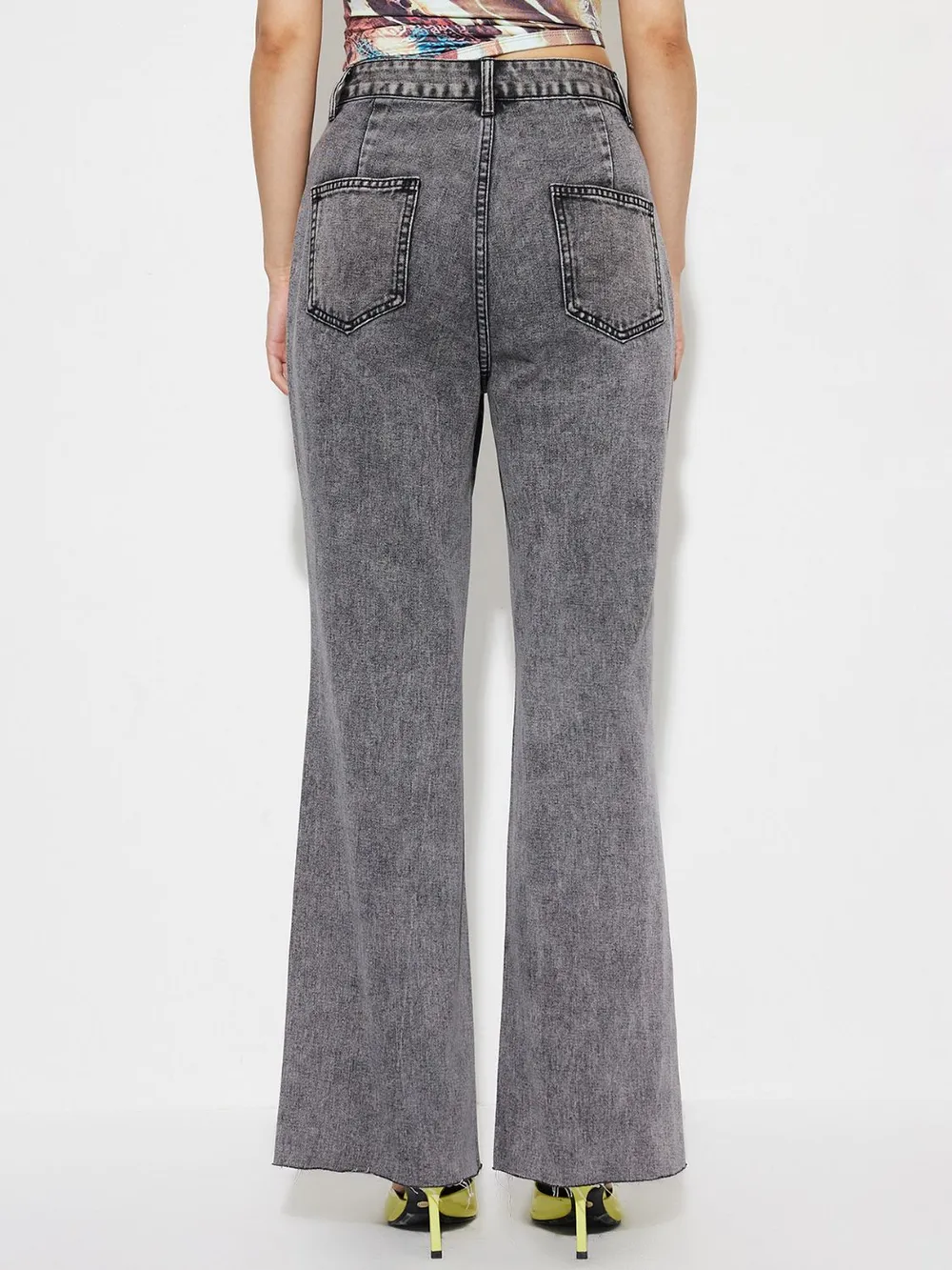 High Waist Mineral Wash Bootcut Jeans with Pockets