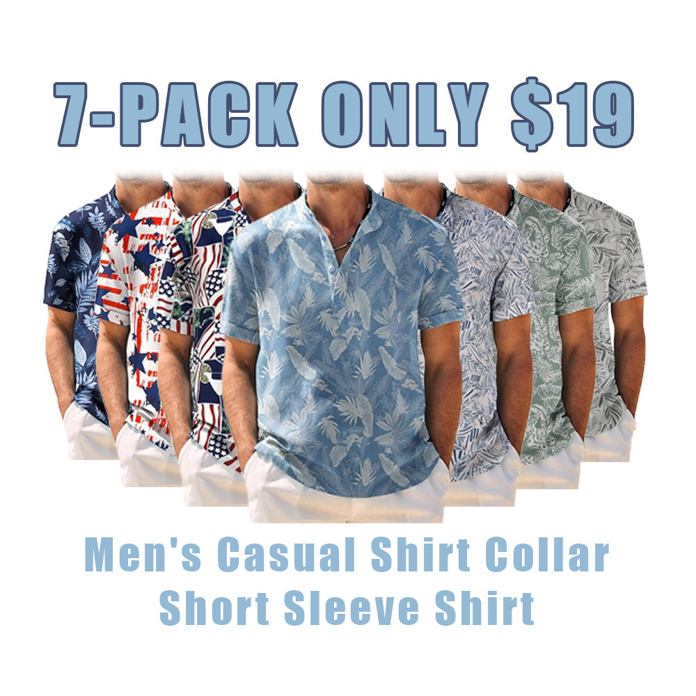 Men's Casual Henley Shirt Band Collar Short Sleeve Shirt Summer Beach Hippie T-Shirt