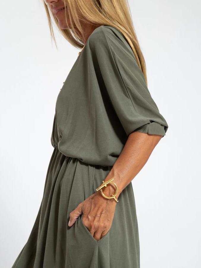 Women's Casual Solid Color V Neck Slit Dress