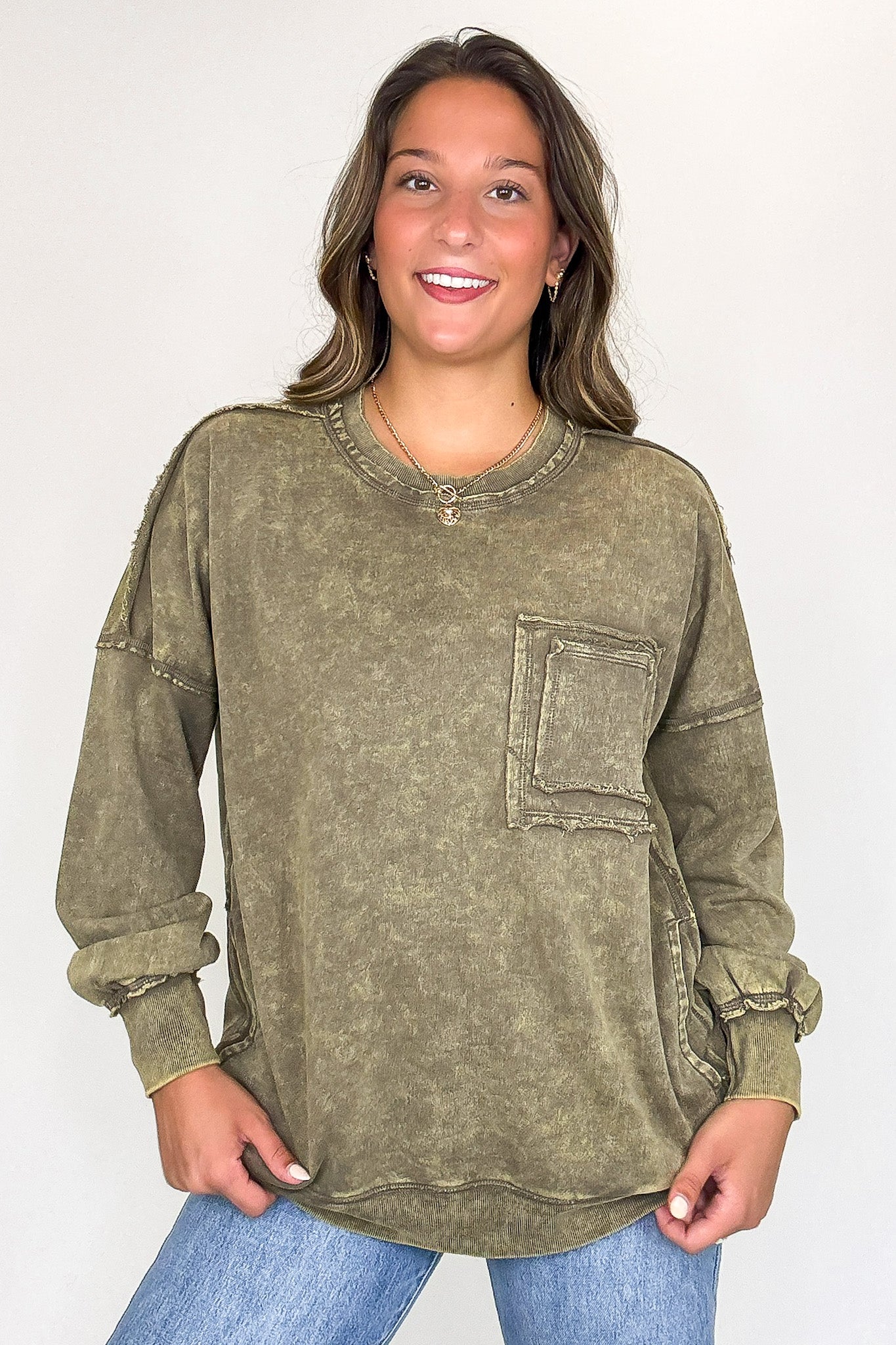 Vintage Acid Wash Raw Edge Pullover