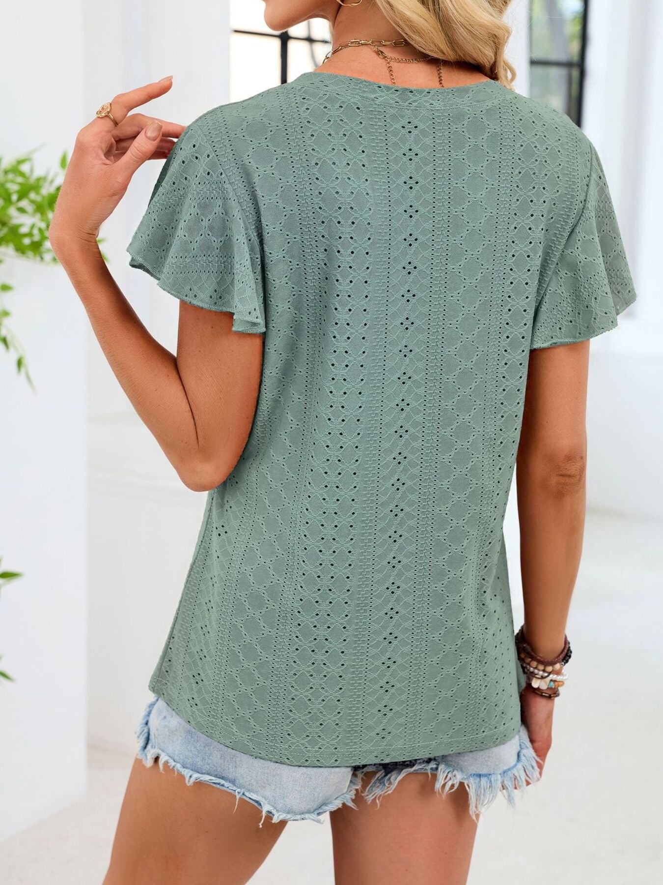 V-Neck Flutter Sleeve T-Shirt