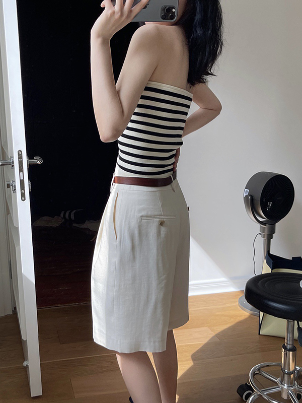 Simple Casual Striped Strapless Top