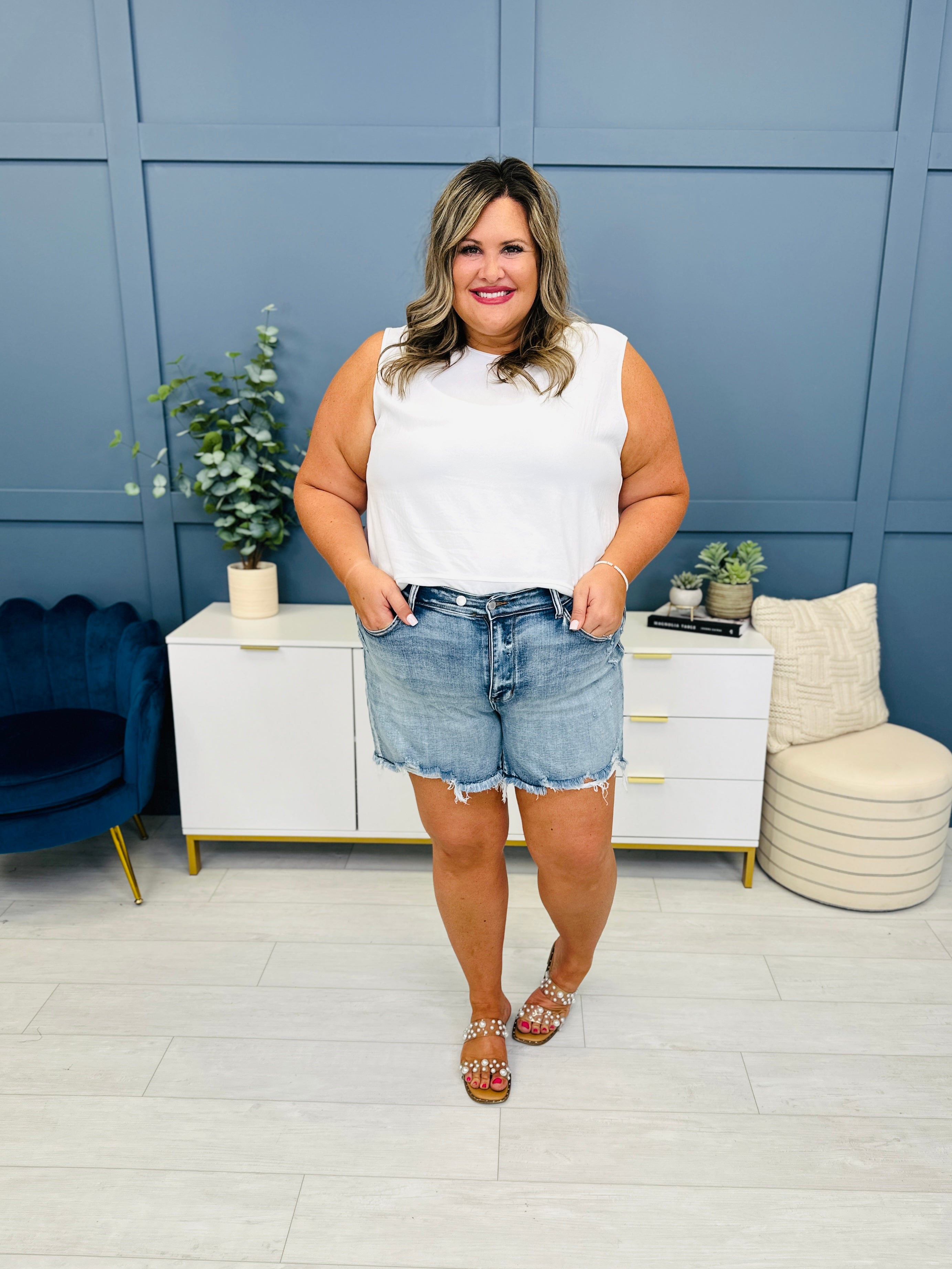 Judy Blue REG/CURVY Summer Snatch Double Button Midrise Adjustable Shorts