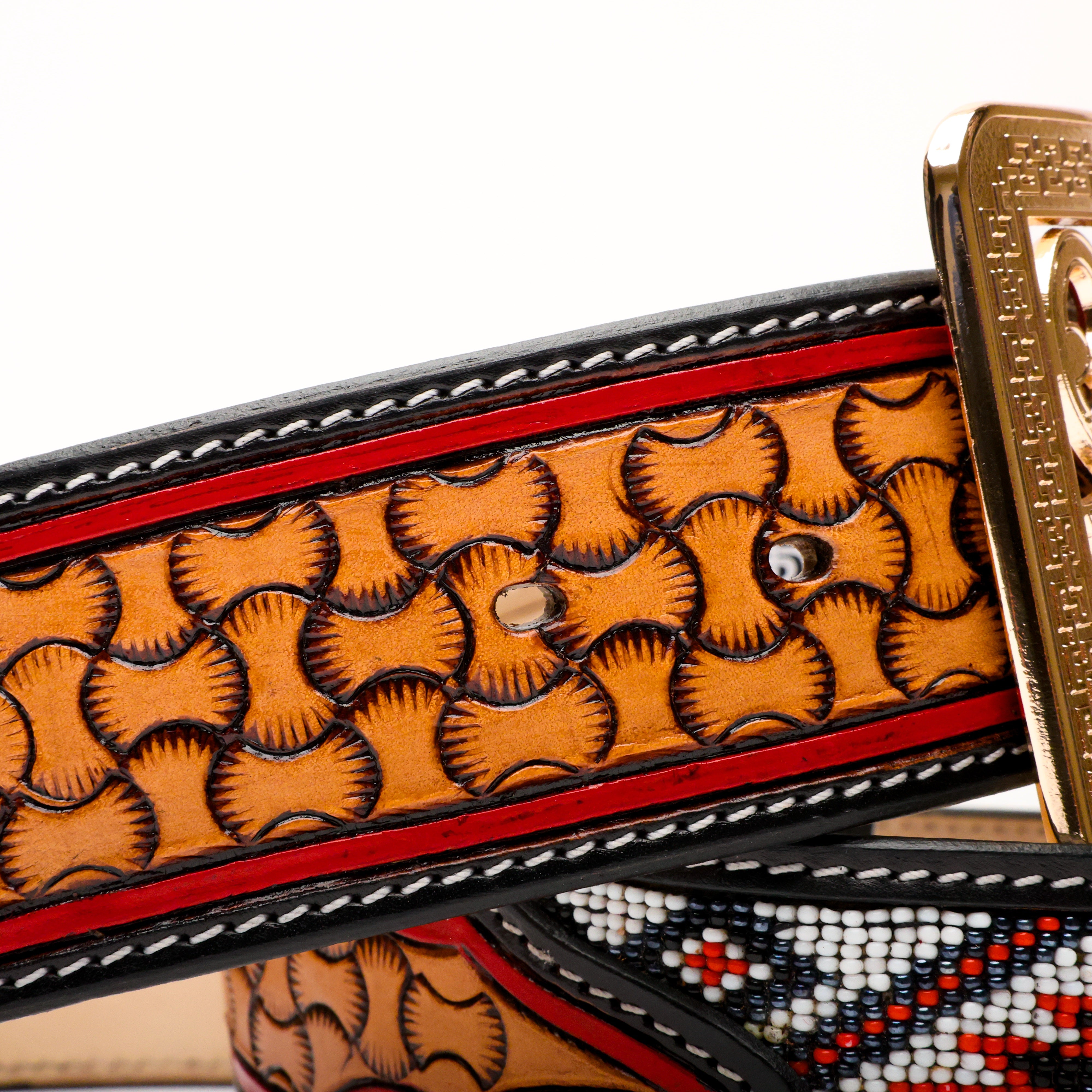 2 Inch Hand-Tooled Artesanal Beaded Leather Belt