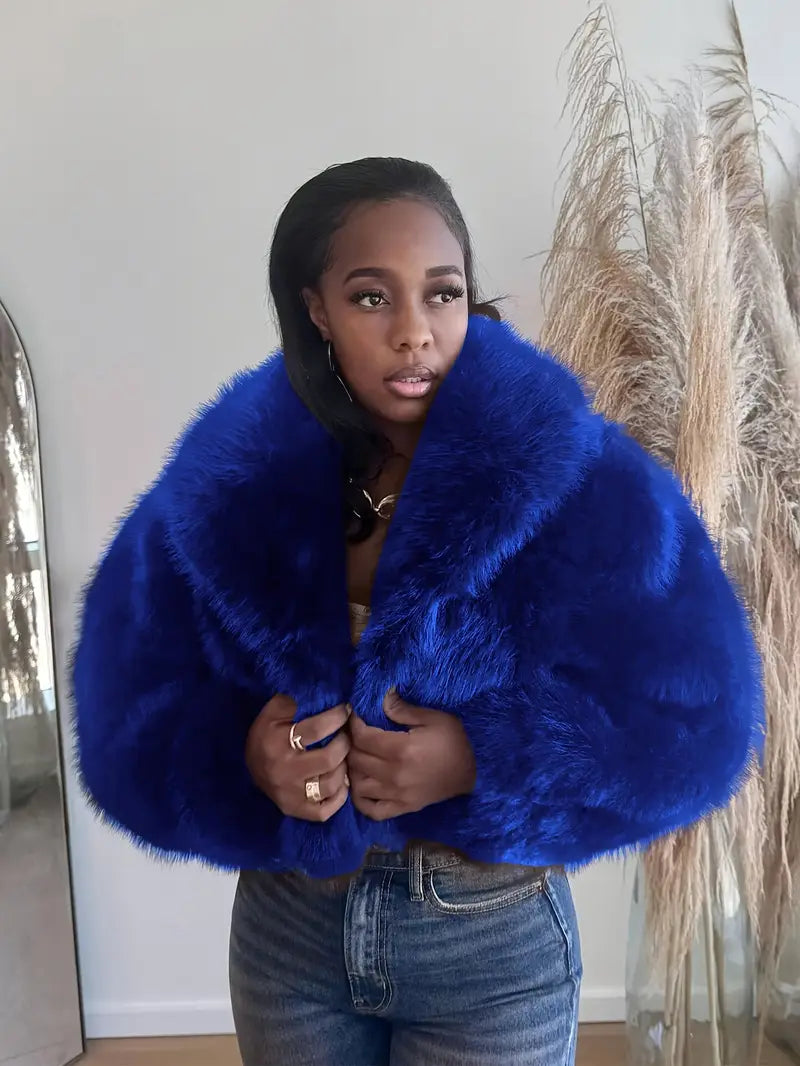 Women's Solid Color Faux Fur Jacket, Casual Fashionable Short Fuzzy Jacket for Fall & Winter, Women's Clothing for Daily Wear, Coat