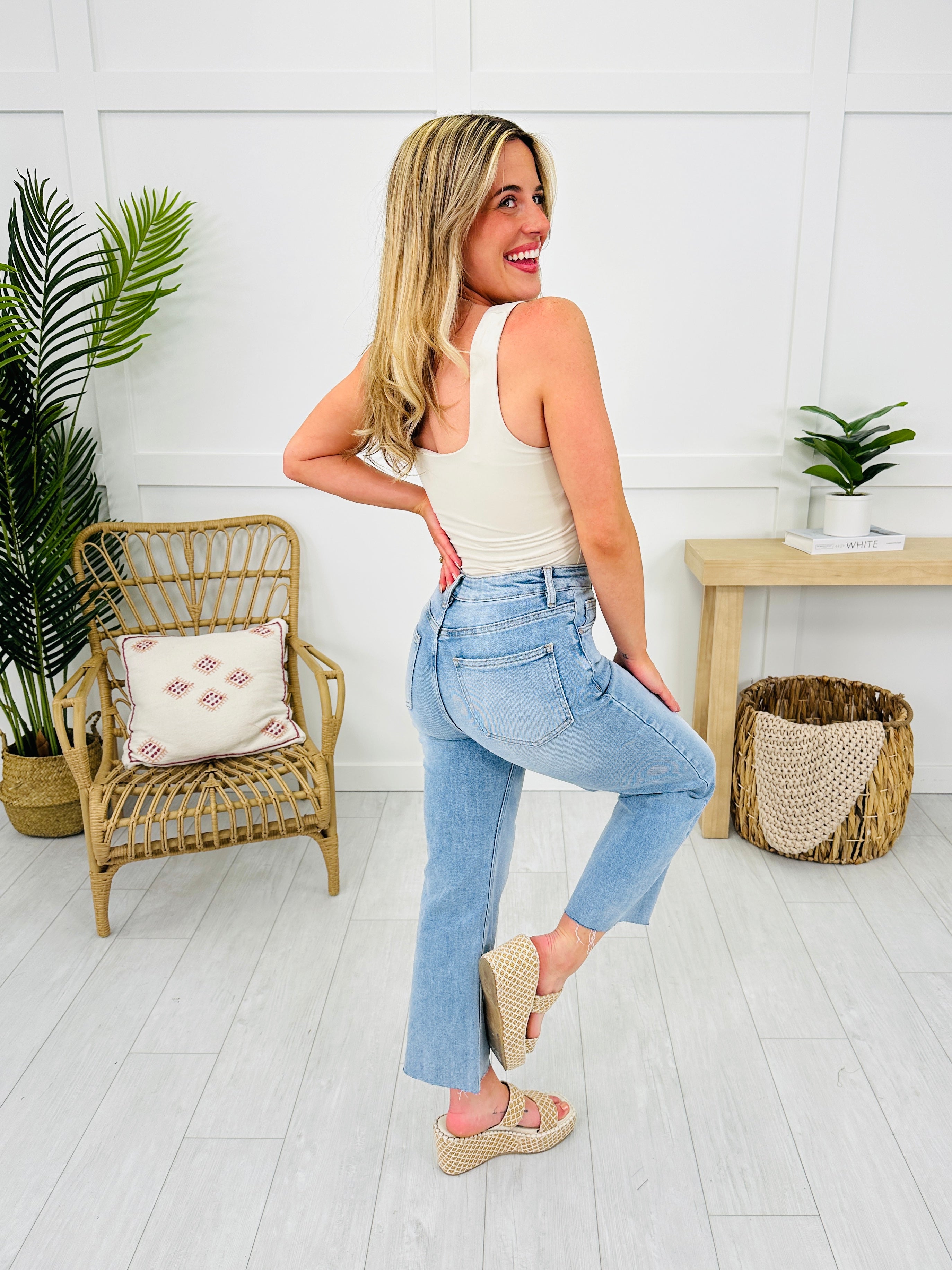 Along For The Ride Wide Leg Cropped Jeans With Tummy Control