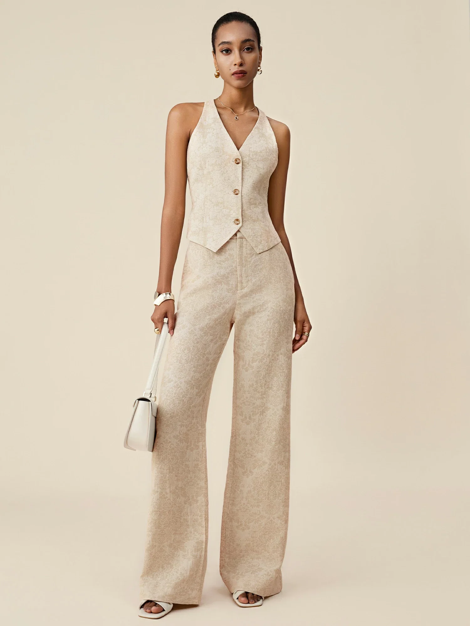 Cotton & Linen V-Neck Jacquard Vest