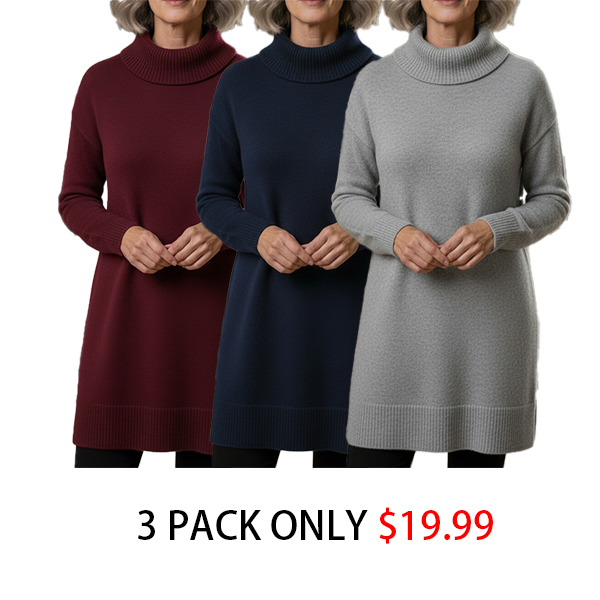 🔥 Women's Elegant Cowl Neck Soft Knit Long Sleeve Tunic Top - Relaxed Fit Fall Winter Pullover