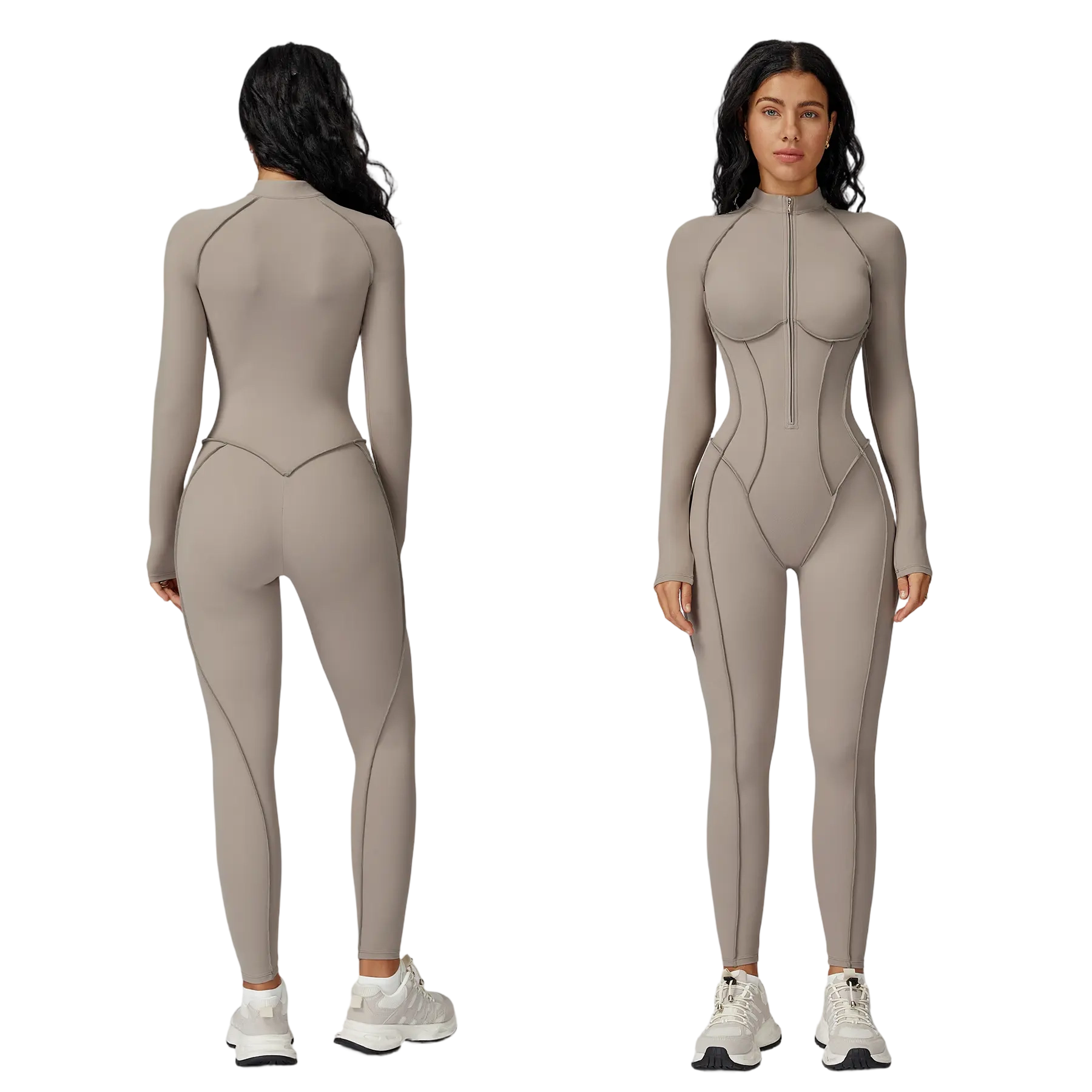 ✨ Women’s SculptFit Zip-Up Active Jumpsuit – Long Sleeve Tummy Control One-Piece