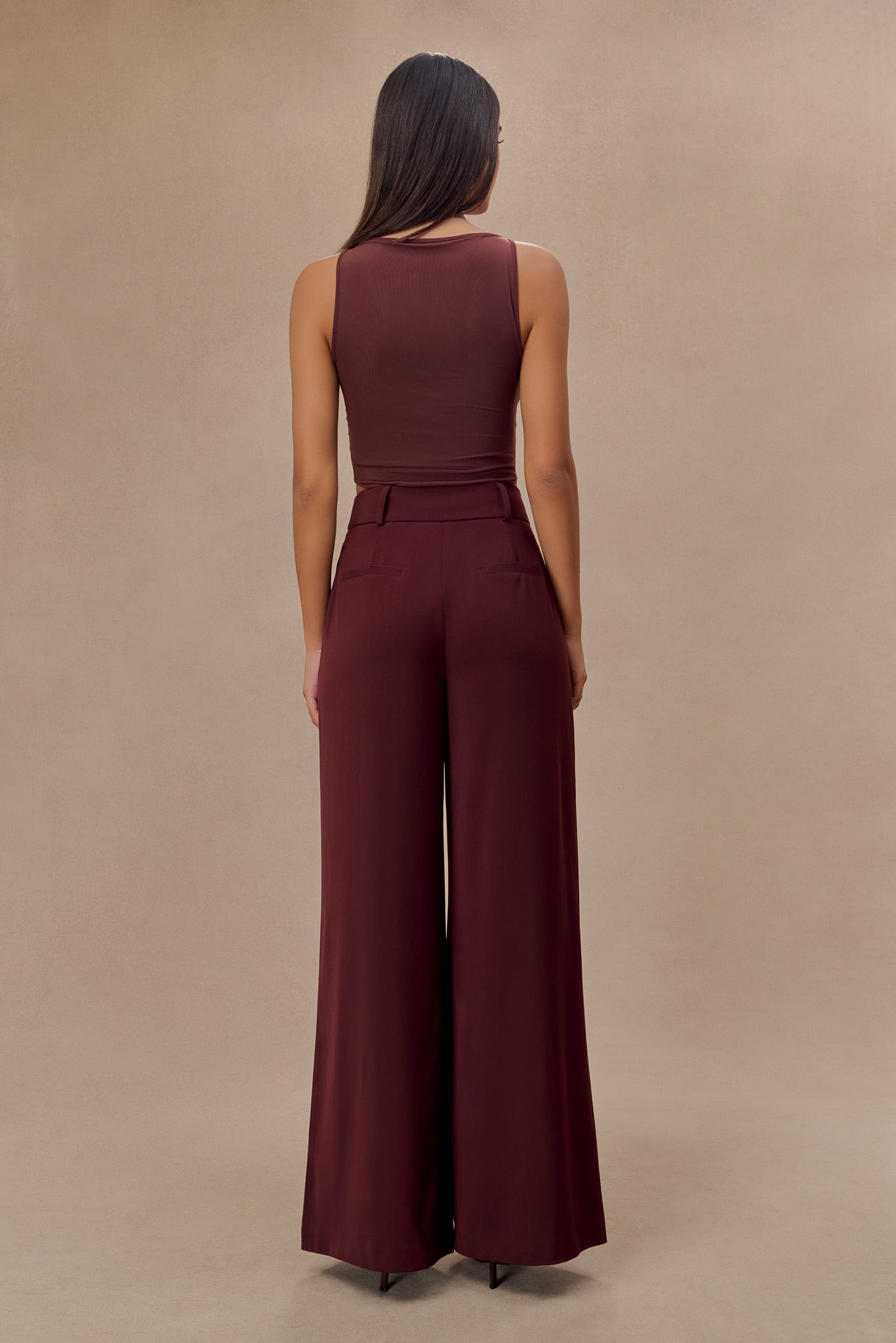 Mahogany Pleated Wide Leg Pants