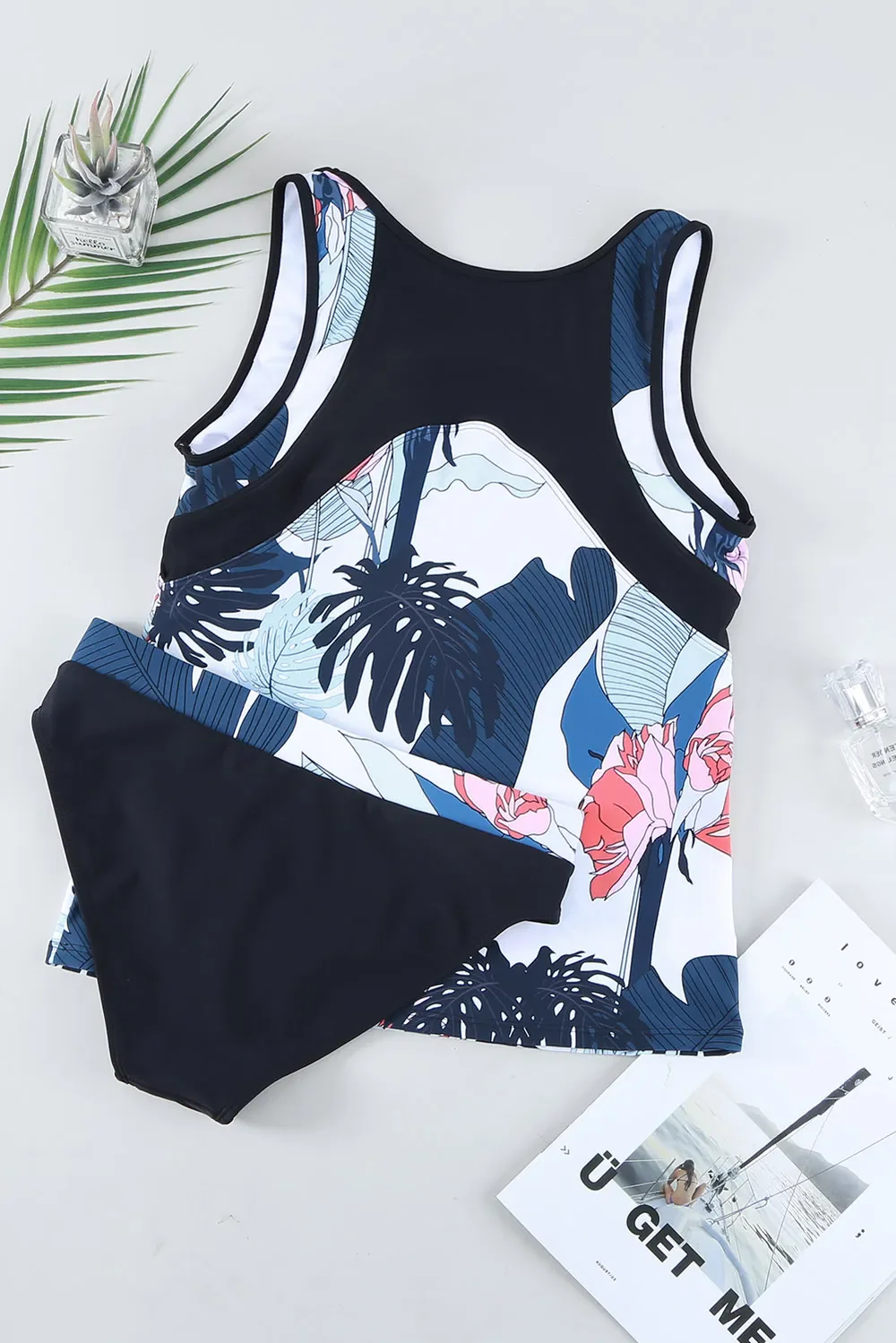 Printed Wide Strap Tankini Set (multiple color options)