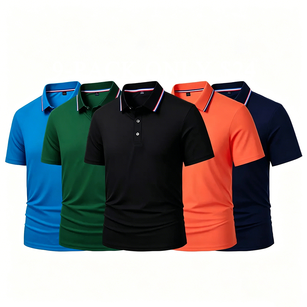 Men's Quick Dry Color Block Striped Polo Shirt