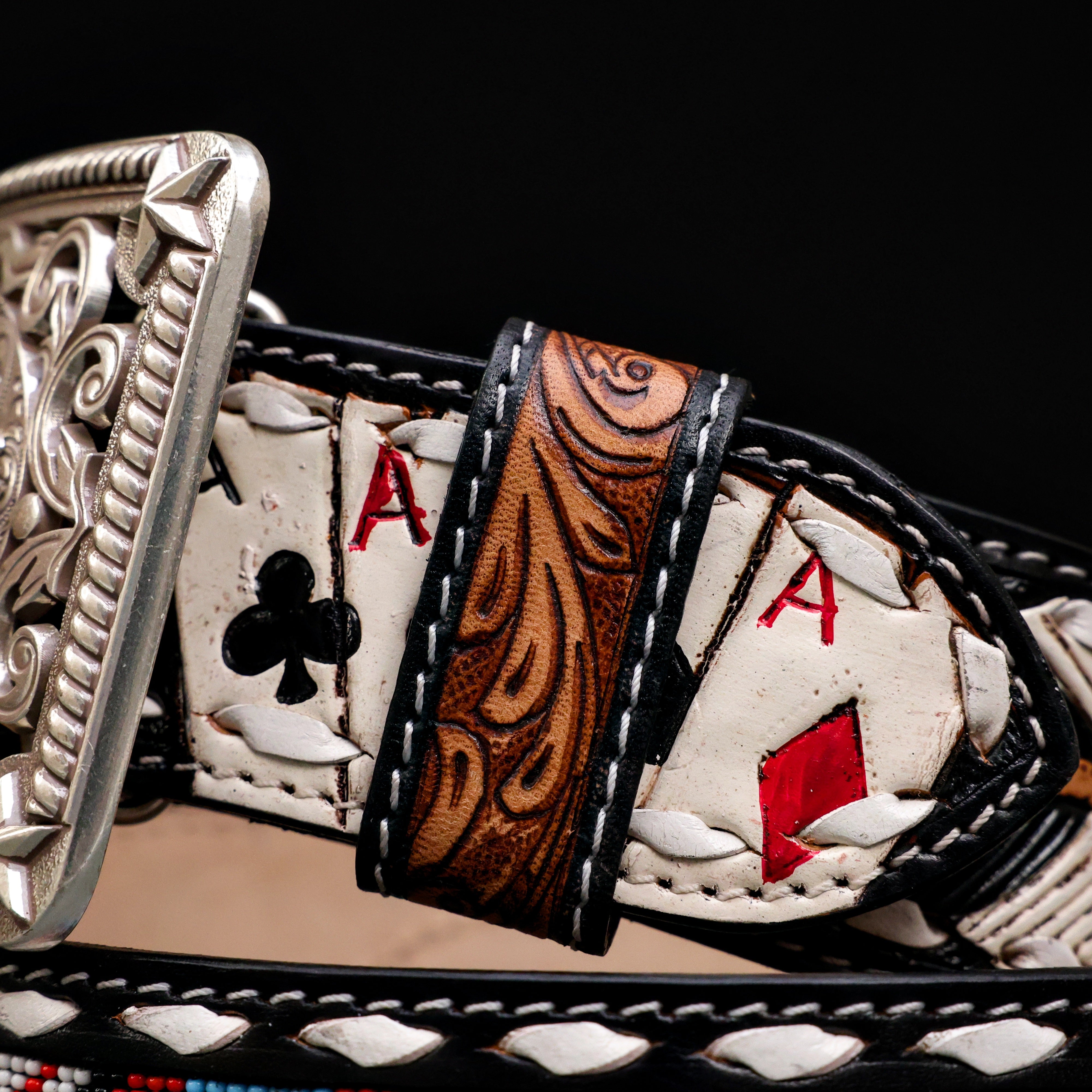 2 Inch Hand-Tooled Artesanal Beaded Leather Belt