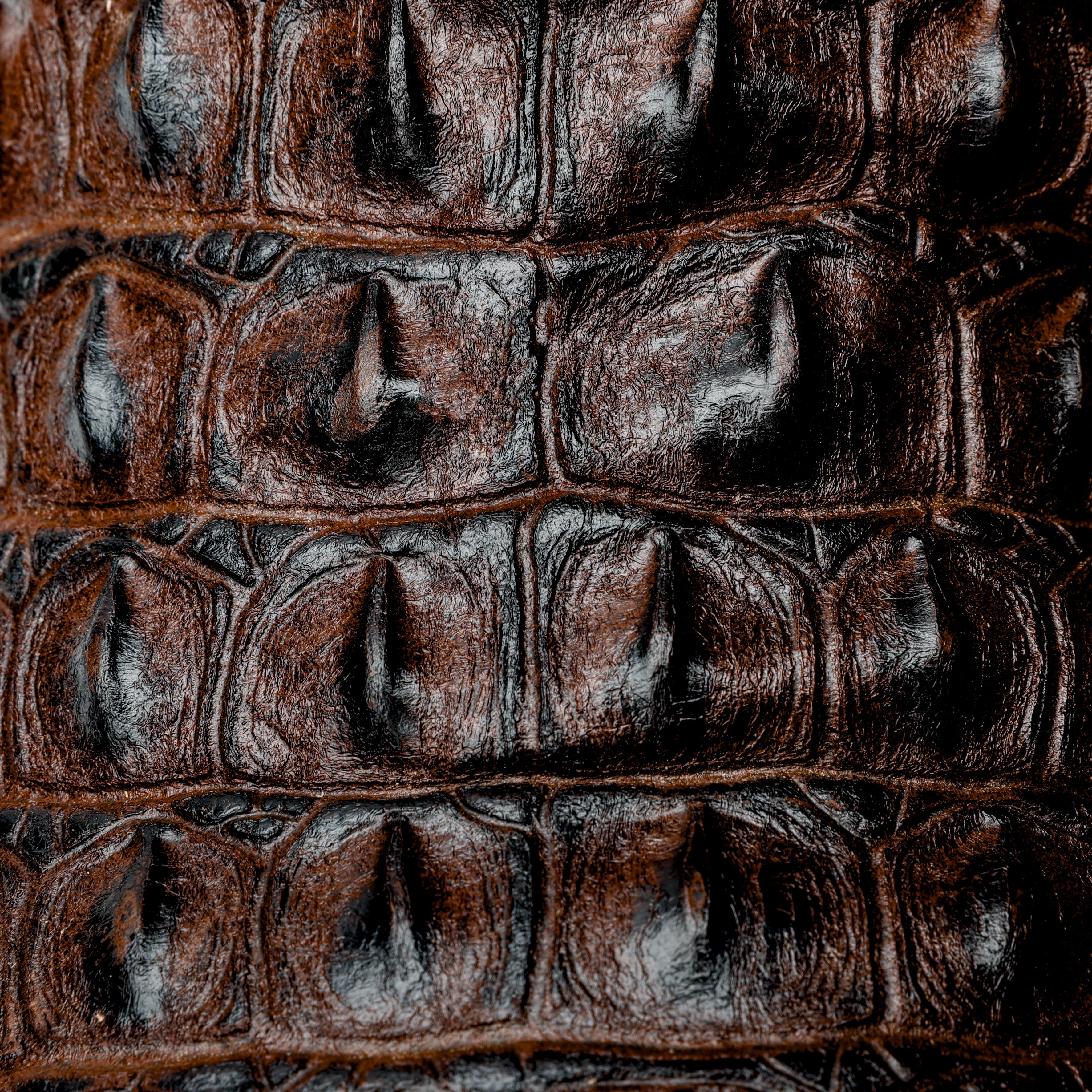 Brown Caiman Hornback Leather Boots - Square Toe